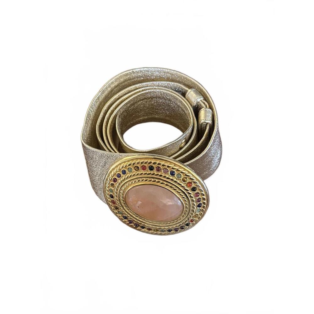 Vintage Judith Leiber Gold Belt with Round Pink Gemstone